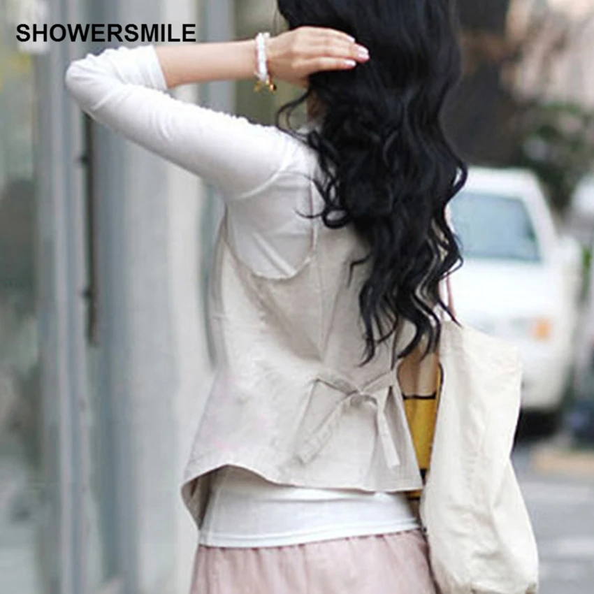 SHOWERSMILE Black Beige Womens Short Suit Vest Slim Fit Waistcoat Adjustable Buckle Sleeveless Plus Size Jacket Cheap Clothing