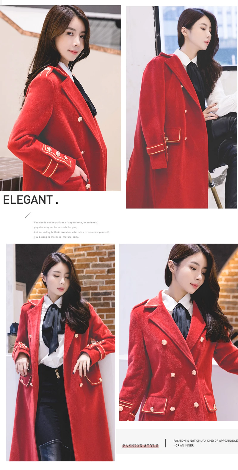 Зимнее пальто женское милитари длинное повседневное шерстяное пальто для работы теплое женское элегантное красное пальто оверсайз E6738