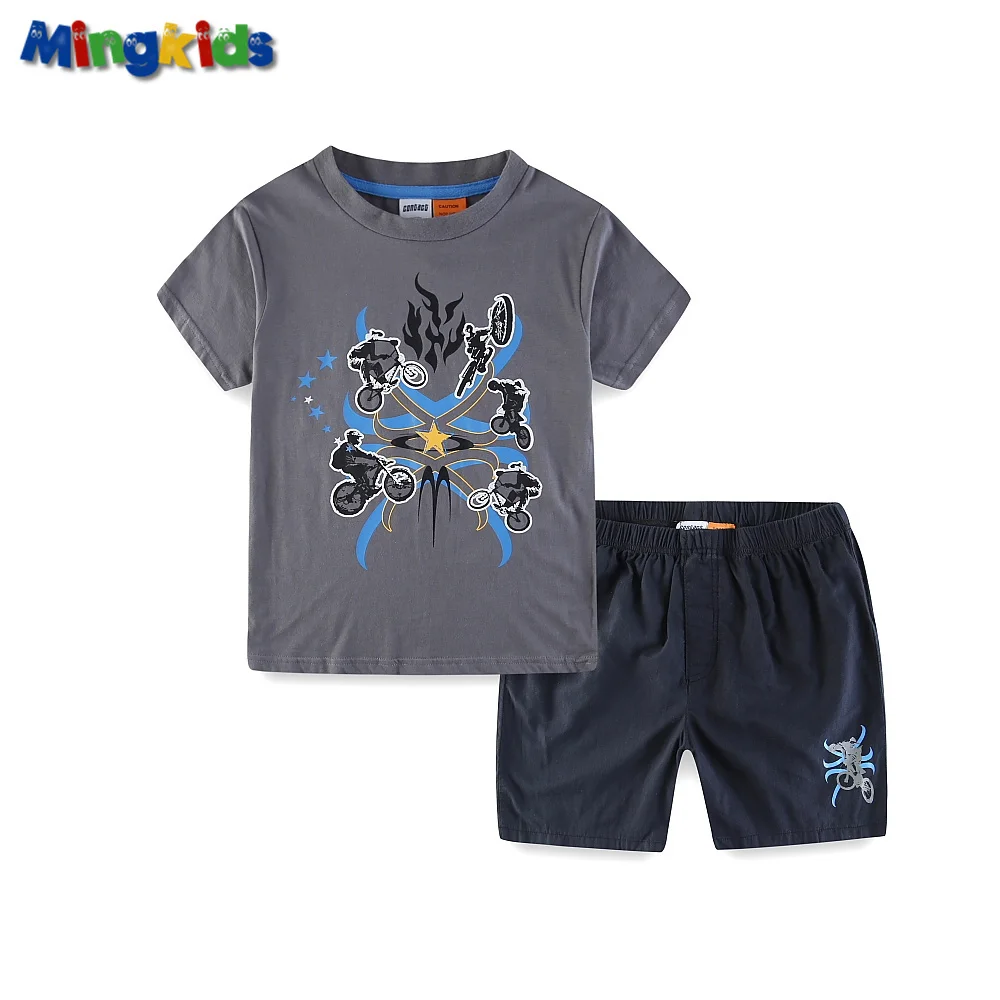 Mingkids/летние комплекты для мальчиков футболка+ короткие штаны хлопковые спортивные с буквенным принтом Экспорт Европа - Цвет: Серый