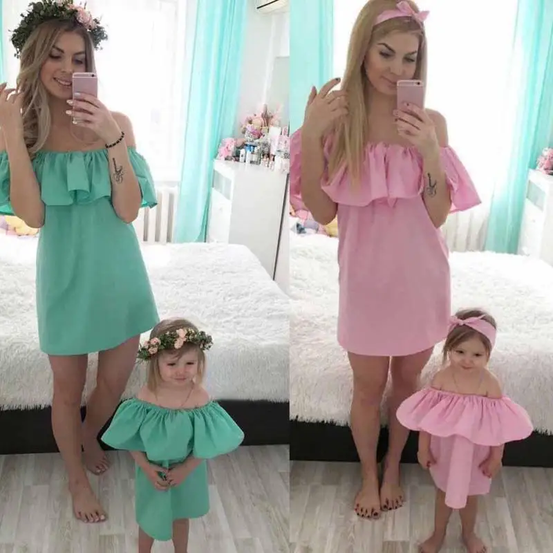 Mom and Daughter Dress for Mum Baby Family Matching Outfits Mommy and Me Clothes Fashion Family Set Chiffon Dress Mother & Kids (2)