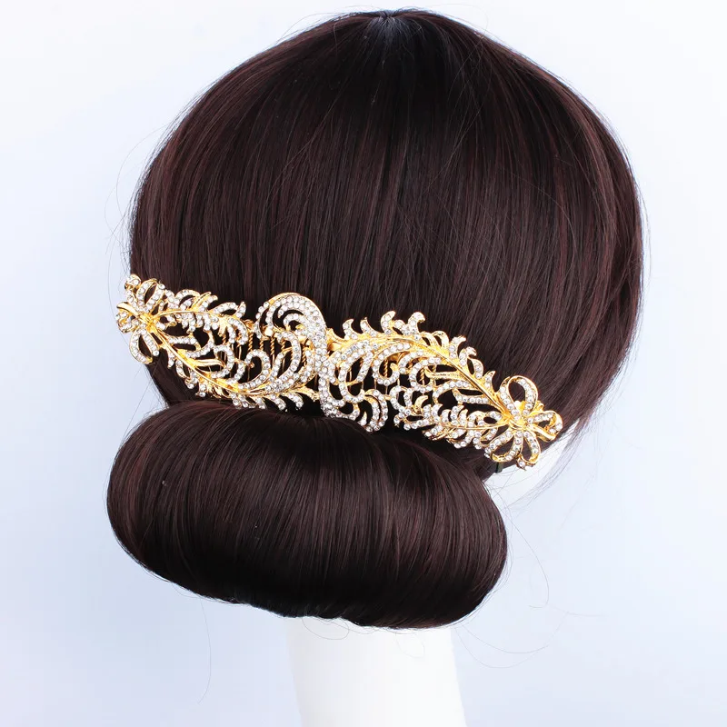 Wedding Hair Jewelry Bridal Sparkling Silver Gold Plated Crystal Rhinestone Feather Hair Combs Hairpin Hair Accessories