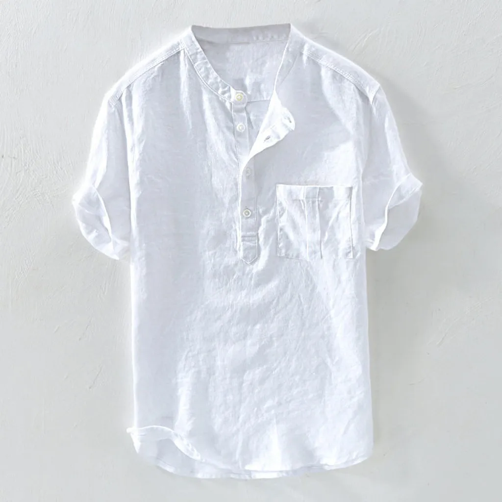 Повседневная мужская рубашка Camisa, летняя рубашка с коротким рукавом, мужская мода, чистый хлопок, пеньковая пуговица, большая блузка, Топ Camisa masculina