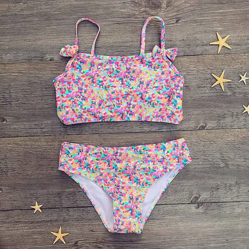 

Lovely Girl Bow Knot Floral Printed Bikini set Tops Bottoms Swimwear Swimsuit Beach Suit Bathing Suit for Girls Chirldren Bikini