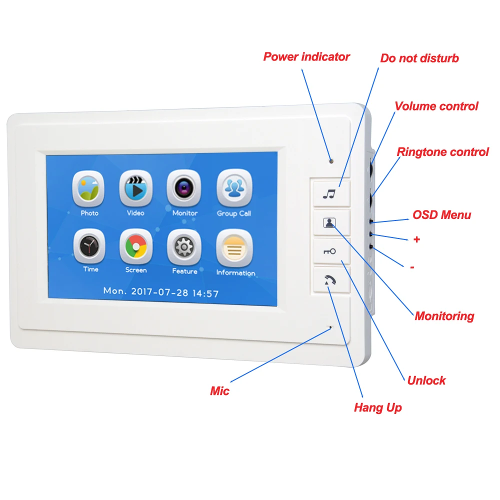 HomeEye 7 дюймов видеодомофон Белый Цвет монитор+ 1200TVL Водонепроницаемая наружная кнопка вызова домашний контроль доступа