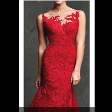 Robe de soiree Новинка г. красные тюлевые вечерние платья-русалки без рукавов длиной до пола, вечерние платья