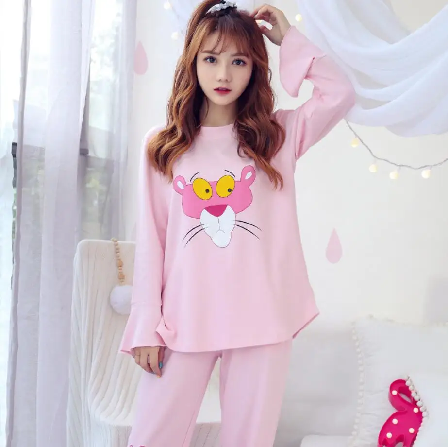Женский Пижамный костюм, зимняя теплая Пижама, Розовая пантера, домашняя пижама, женская пижама, набор длинных брюк, двухсекционный костюм