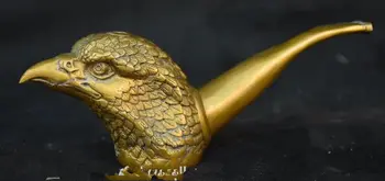 

7"Old Chinese Pure bronze Hawk eagle Bird head Tobacco pouch pipe Smoking Tools