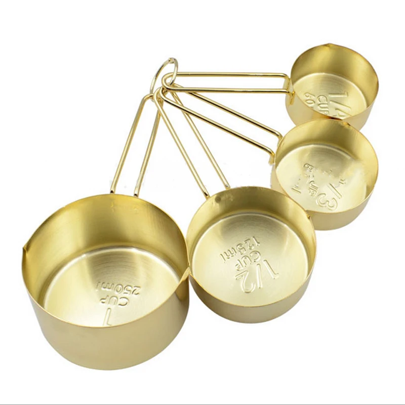 4Pcs/SET  Luxury Stainless Steel Measuring Cups Copper Plated Kitchen Measuring Tools