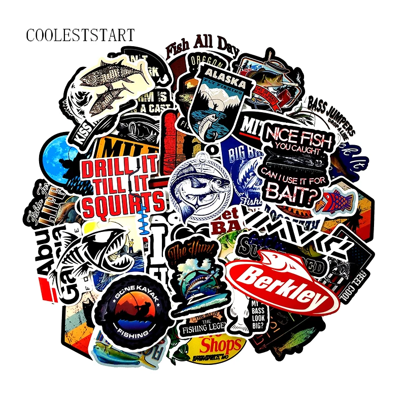 50Pcs/packt Fishing Series Graffiti Stickers for Luggage Computer Refrigerator Motorcycle Skateboard Backpack Leisure Stickers