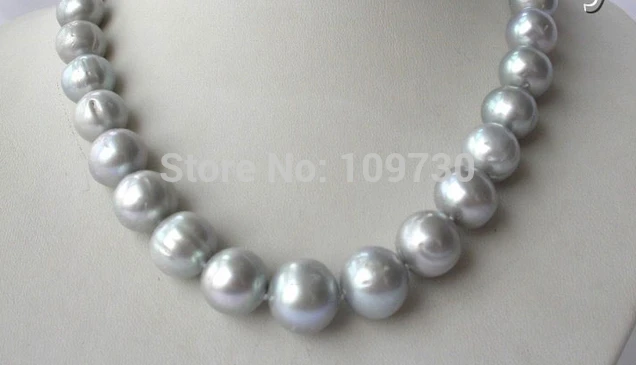 

Jewelr 00445 stunning big 12-15mm round gray freshwater cultured pearl necklace