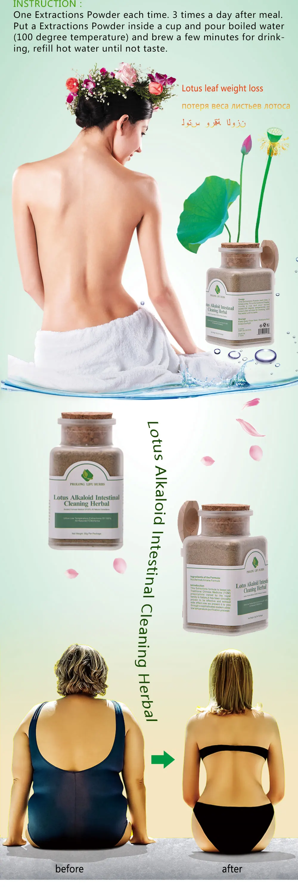 Prolong Lifu Lotus Alkaloid Intestinal Cleansing Herbal for Slimming, Detox Slim Formula Weight Loss Burning Fat Powder