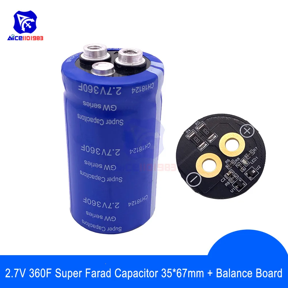 Сверх яркий конденсатор 2,7 V 360F 35*67mm низкий ESR супер конденсатор с защитой баланса доска для Автомобильная стереоколонка батарея