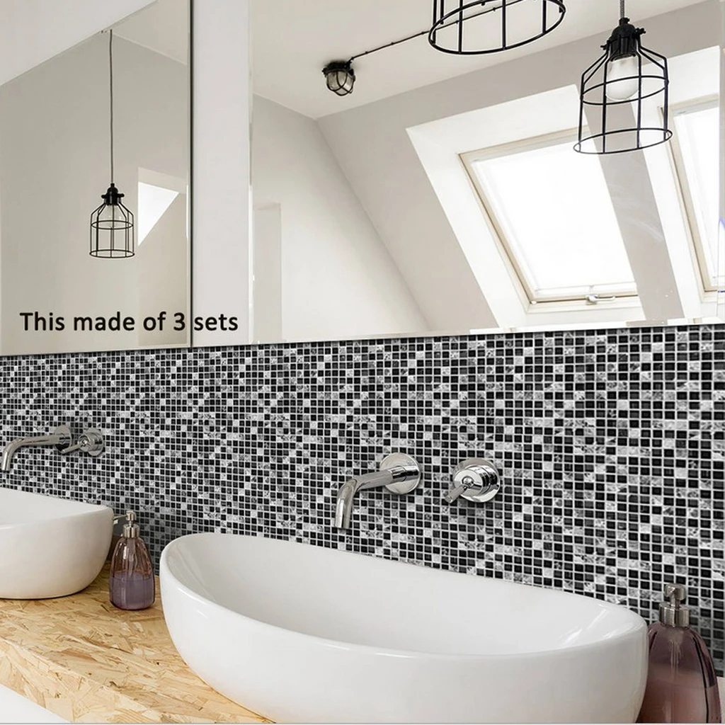 Black and White Mosaic Tile Stickers Self Adhesive Wall Sticker for Kitchen Bathroom Floor Wall Decoration