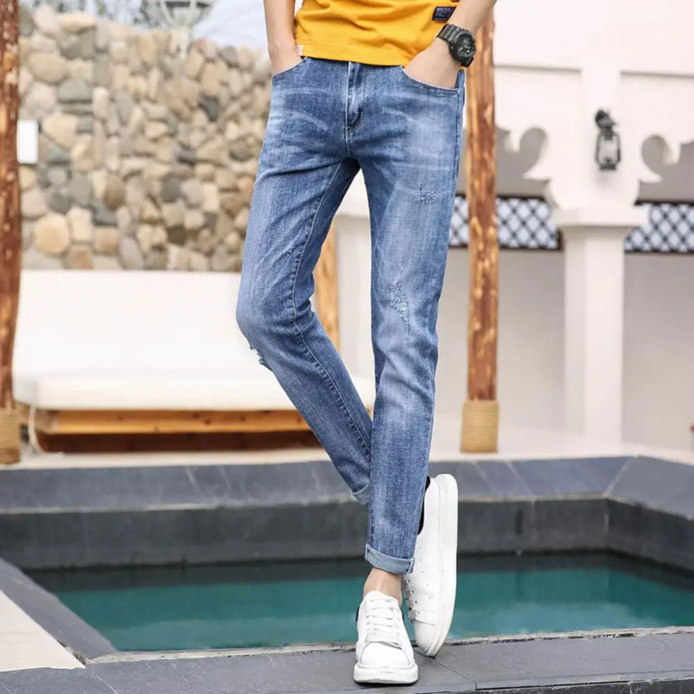 Мужские новые модные повседневные джинсы для мужчин s обтягивающие классические мужские джинсы дизайнерские синие брюки повседневные