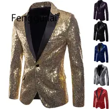 Блестящий блейзер с золотыми блестками, пиджак для мужчин, для ночного клуба, выпускного, мужской костюм, Homme, сценическая одежда для певцов