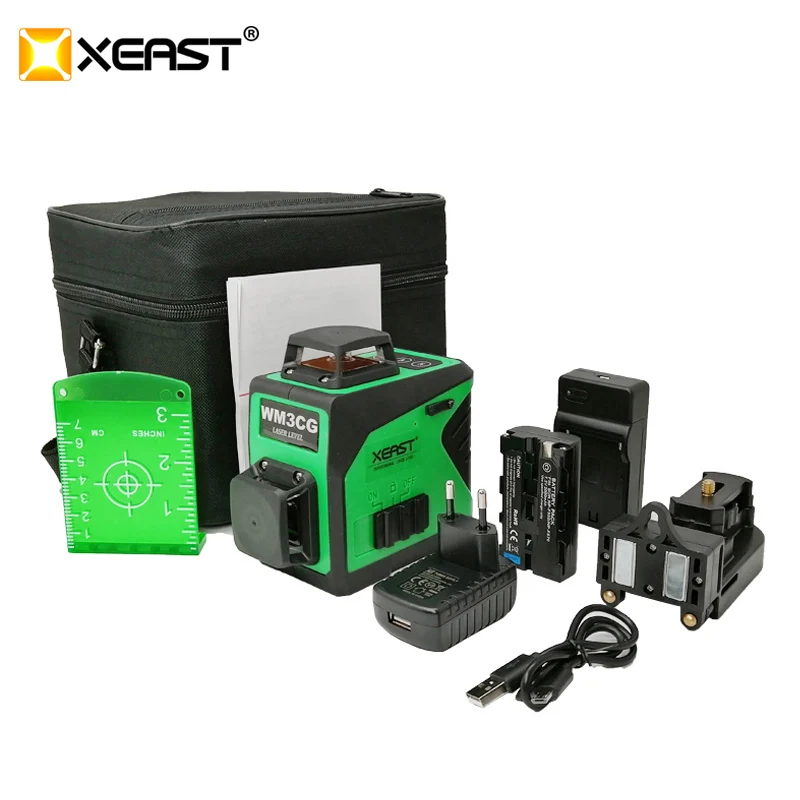 

XEAST 12 Lines 3D Cross Line Laser Level Green Laser Beam Line Self-Leveling 360 Vertical & Horizontal Cross Osram laser module