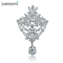 Luoteemi al por mayor broches ramo de la boda de lujo aaa grado cubic zircon micro pave ajuste blanco dama de la moda nupcial broche