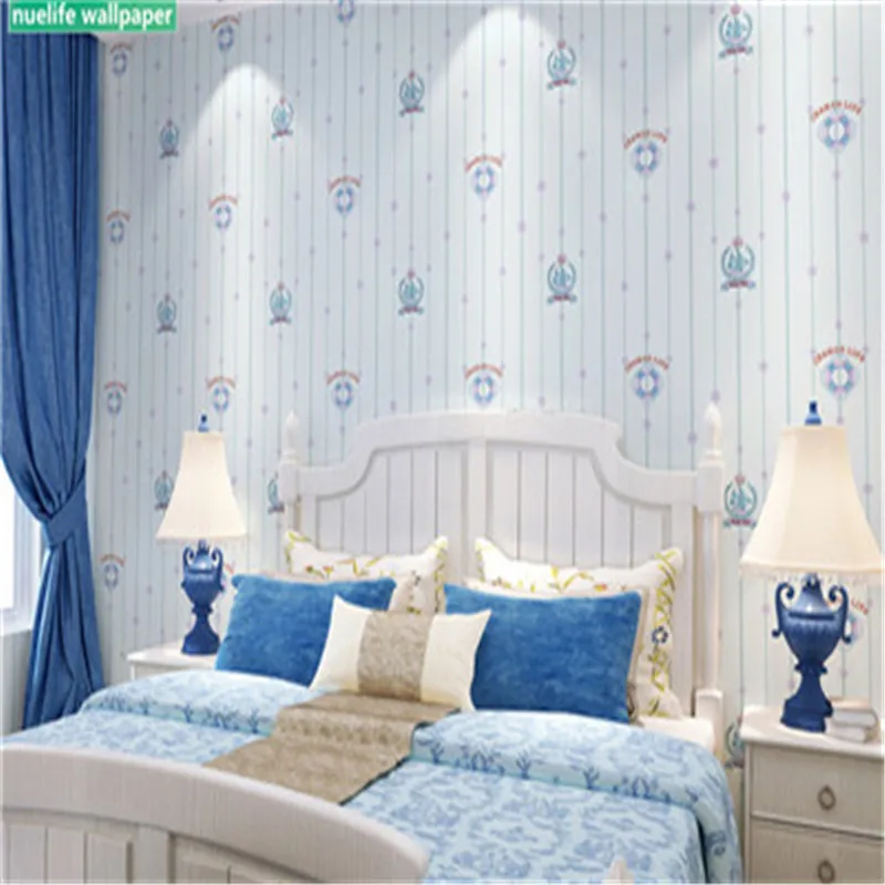 

Blue sailboat pattern kids room wallpaper boy shop kindergarten bedroom living room wall non-woven cartoon wallpaper