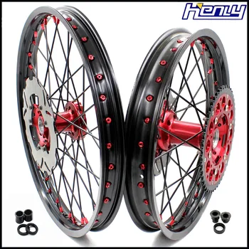 

21/19 MX Dirt Bikes Wheels Set For HONDA CR125R 1998-1999 CR250R 1997-1999 Red Nipple Black Spoke Rear 240MM