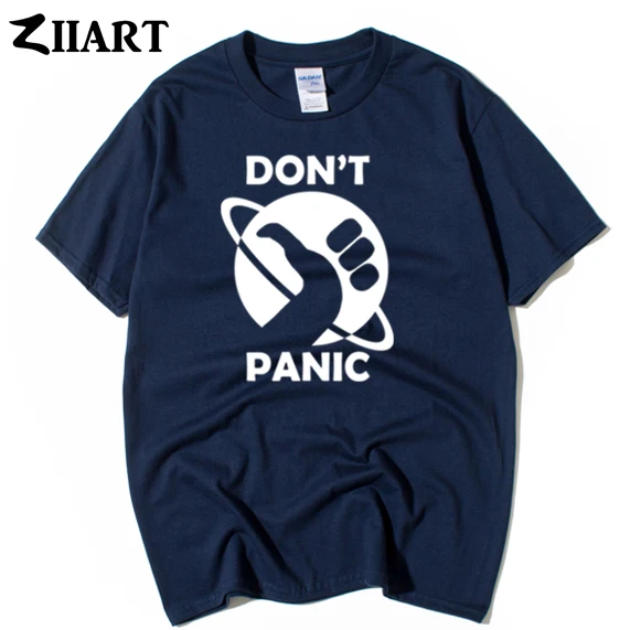 Одежда для пары с надписью don't panic hicher's guide to the galaxy Мужская футболка короткими