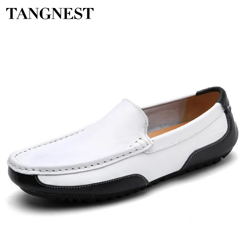 

Tangnest Split Leather Men Flats Spring Casual Loafers Men Breathable Outdoor Driving Shoes Light Slip On Men Moccasins XMR2806