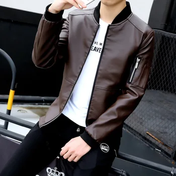 

2020 hot style furs male youth locomotive cultivate one's morality leisure pure color PU leather