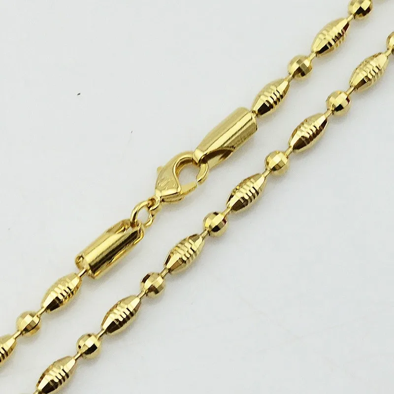 3mm 18inch 24inch Carve Bean Beads Necklace Men Necklace Women Yellow