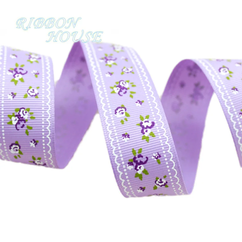5-yards-lot-Lavender-grosgrain-ribbon-printed-lovely-floral-series-ribbons