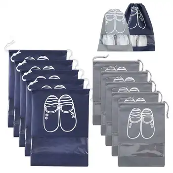 

10Pcs Drawstring Shoe Organizer Waterproof Portable For Men And Women Space Saving Storage Bags Sets Navy And Grey
