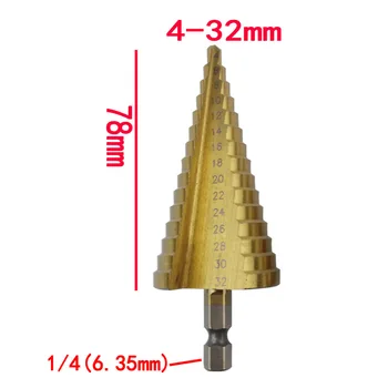 Hex Titanium Step Cone Drill Bit Hole Cutter 4-32MM HSS 4241 For Sheet Metal