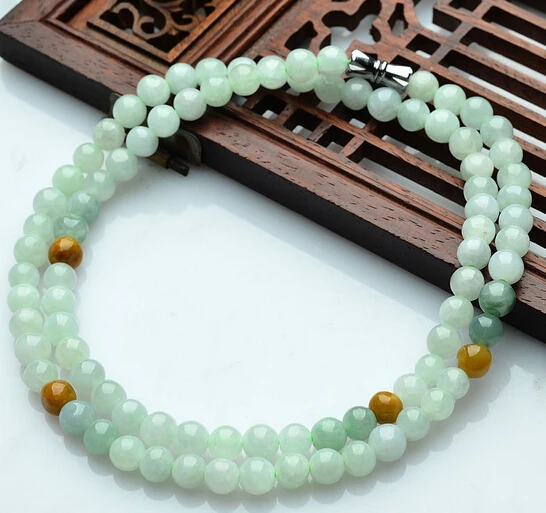 

0001418 ON SALE Rare 100% Natural Chinese Jade Noble Aqua Beads Necklace
