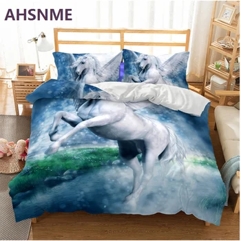 

AHSNME White Unicorns Bedding Set Rhinoceros unicornis Children super girls love gift Quilt Cover King Queen Home Textiles
