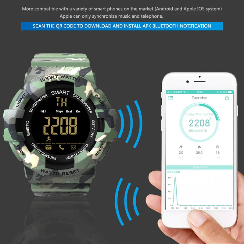 

Multifunction Watches Sport watch Pedometer Waterproof Reminder Digital Smart Watch Men Call Wearable Devices LED Date Clock