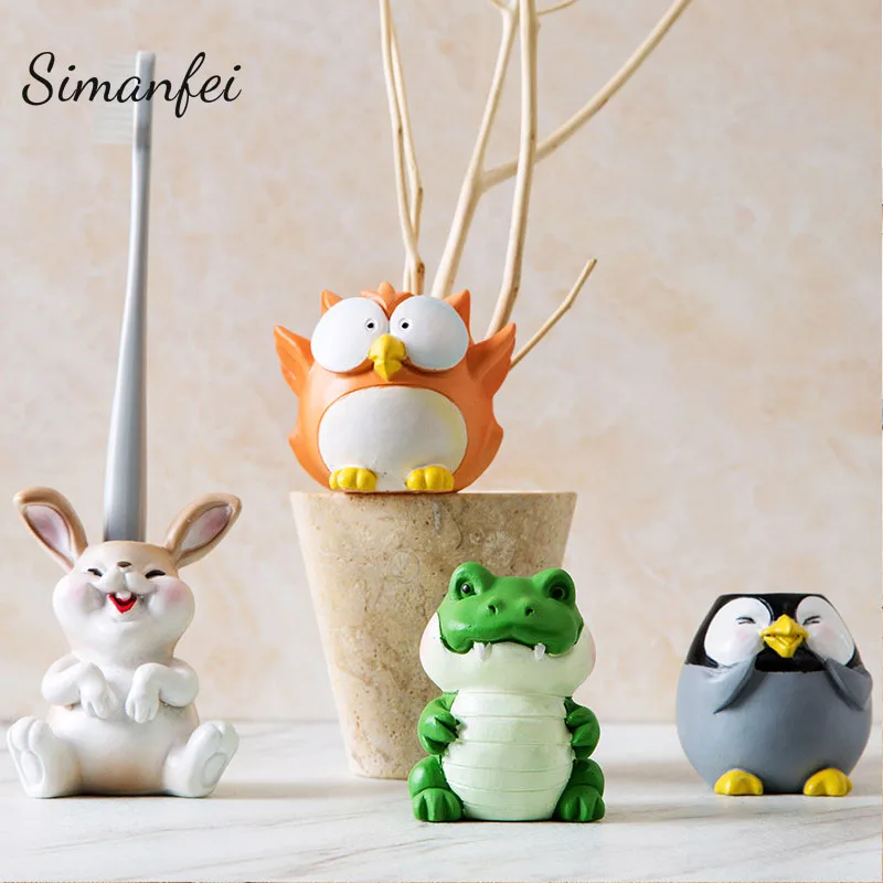 

Simanfei Toothbrush Holder 2019 New Design Cute Cartoon Animal Rabbit Resin Toothpaste Holder Bathroom Accessories Holder