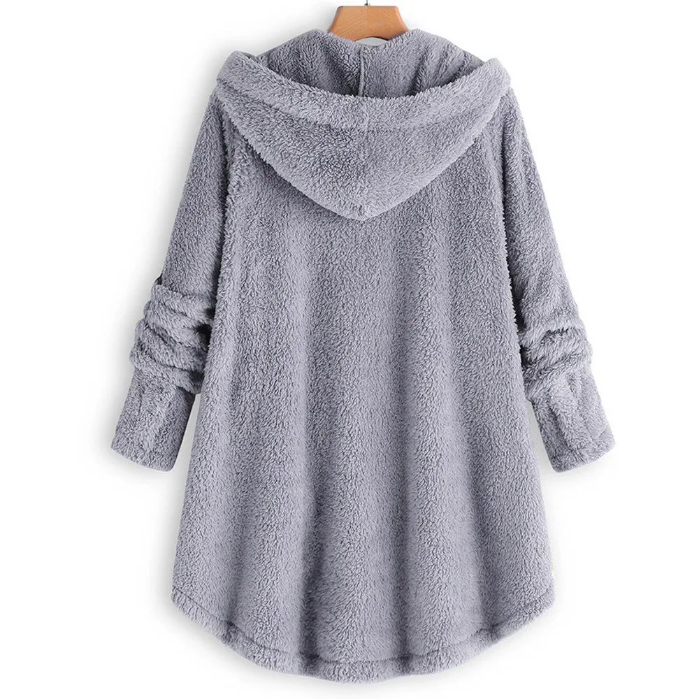 remarkable  Winter Fashion Women Coat Button Fluffy Tail Tops Hooded Pullover Loose Sweater Oversize Coats Warm