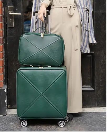 Дорожный ремень, индивидуальная деловая сумка на колёсиках, наборы, 16/24 дюймов, женские дорожные Сумки из искусственной кожи, пароль, чемодан на колесиках - Цвет: green a set
