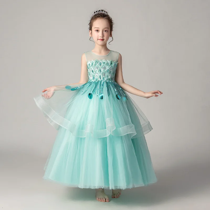 

Flower Girl Party Banquet Fall and Winter Knitted Wool Dresses Flower Girl Party Bridesmaid embroidered sequined dress