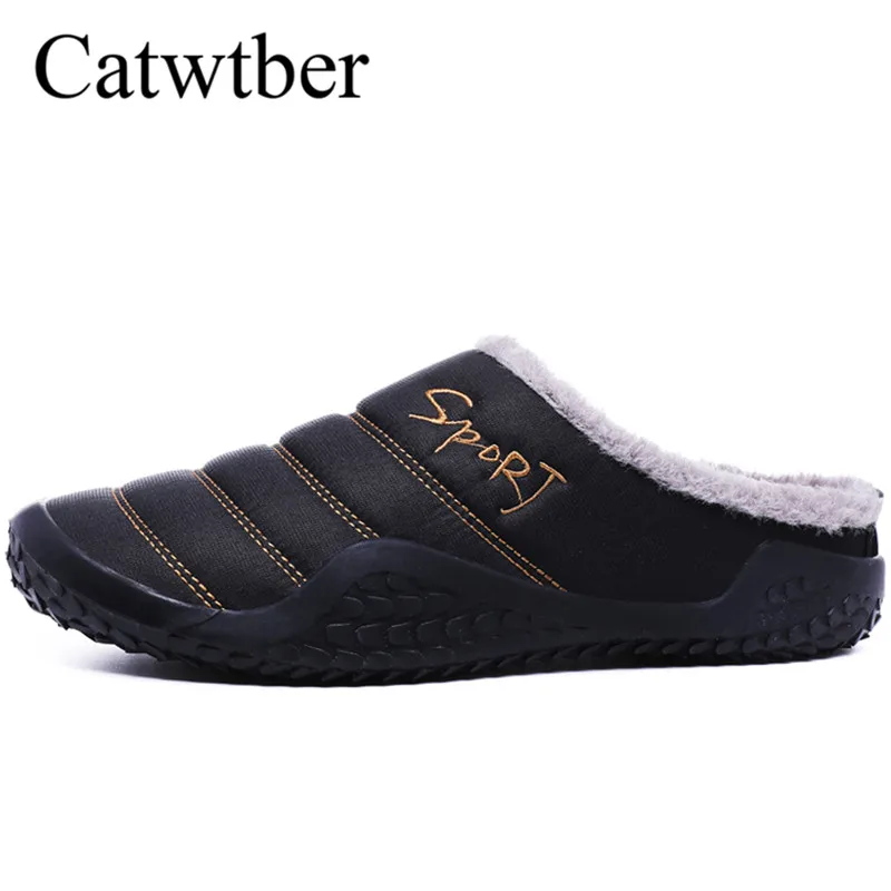 

Catwtber Winter Men Shoes Plush Men Slippers Fleece Warm Fur Thicken Plush Cotton-Padded Home Slipper Indoor Flats Big Size 48