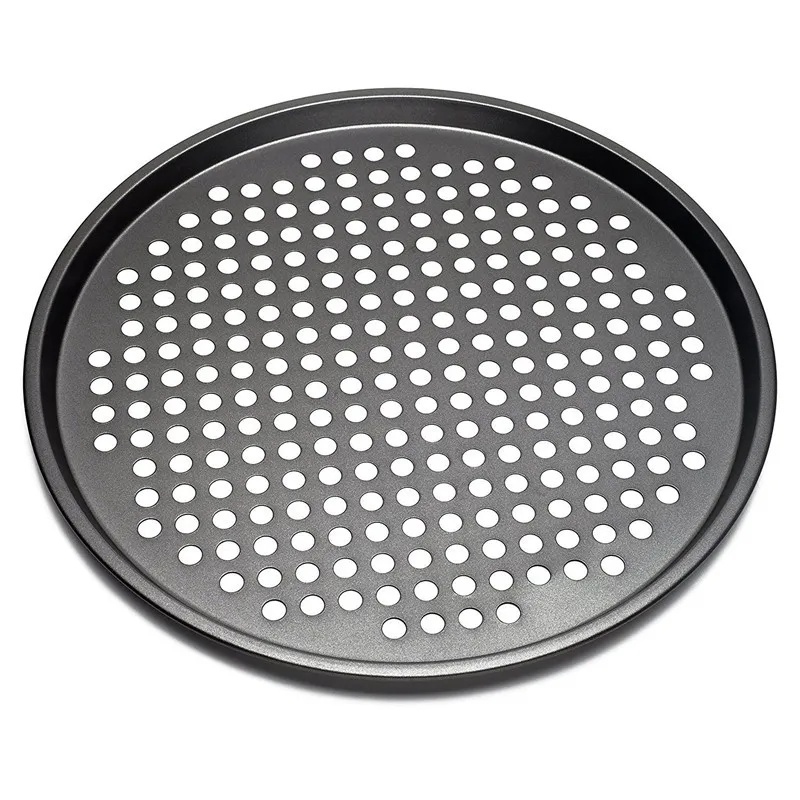 Carbon Steel Nonstick Pizza Baking Pan Tray 32cm Pizza Plate Dishes Holder Bakeware Home Kitchen Baking Tools Accessories-Black