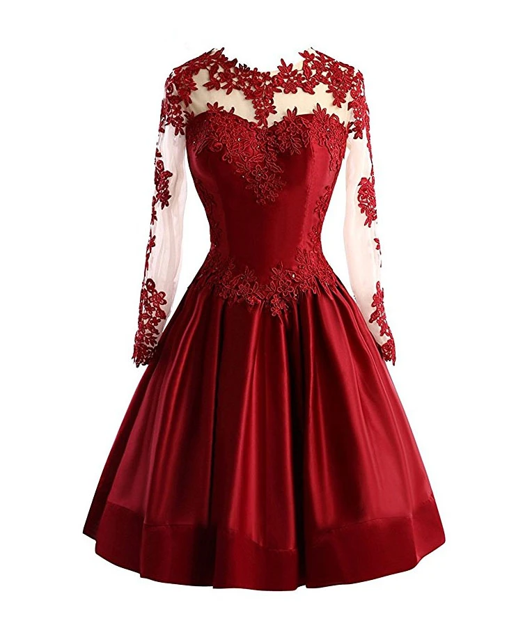 Hot Sale Illusion Burgundy Short Prom Dress 2020 Lace Long Sleeves Sexy  Girls Party Dresses Hot Sale Homecoming Gowns Black|Prom Dresses| -  AliExpress