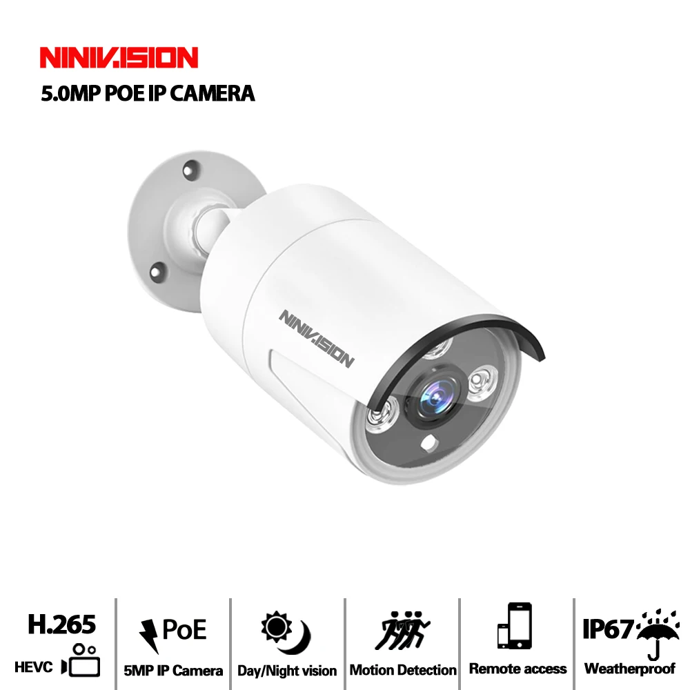 

H.265 Surveillance IP Camera 5MP Weatherproof Outdoor CCTV Camera With 3PCS ARRAY IR LED ONVIF Motion Detection Email Alert