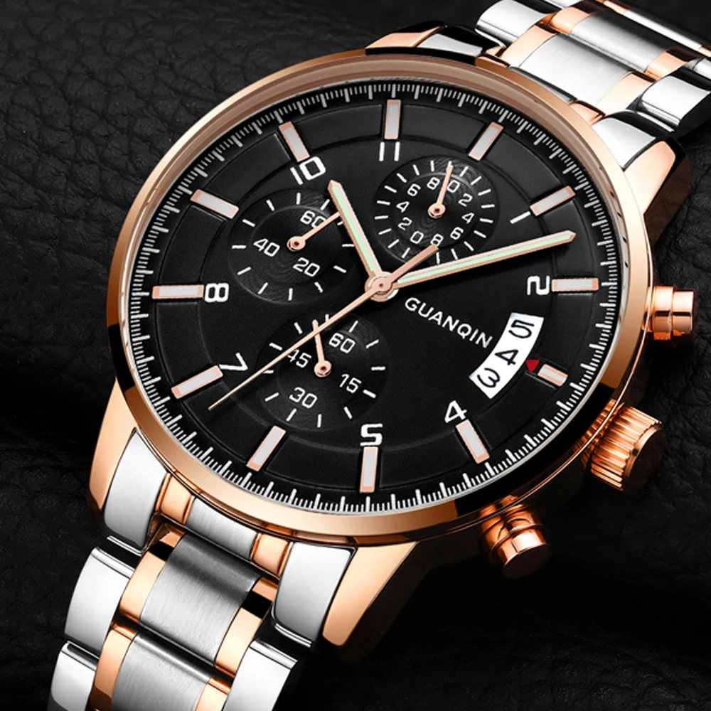 

GUANQIN Mens Watches Top Brand Luxury Chronograph Male Business Quartz Watch Men Sport Stainless Steel Clock relogio masculino