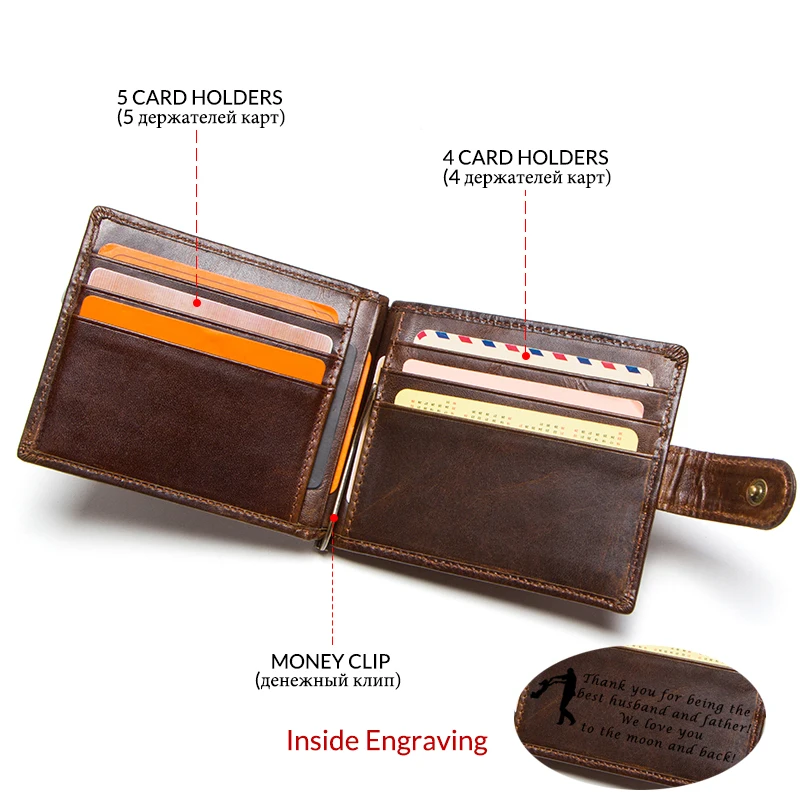 Contact's Brand Designer Genuine Leather Purse Wallet Men Bifold Male Money Clip Cash Card Cases Clamp For Money Case