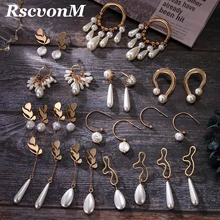 Новые жемчужные серьги-подвески, модные золотые серьги в виде металлического листа, геометрические серьги-капли, свадебные жемчужные ювелирные изделия, подарок, свадебные ювелирные изделия