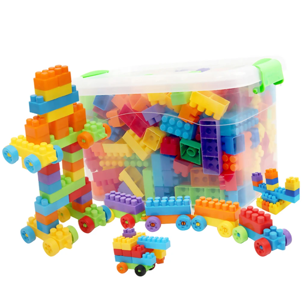 Plastic Building Bricks Stacking Blocks Set - 180 Pieces with Storage Box, Children Color & Shape Cognition, DIY Assembled Toys