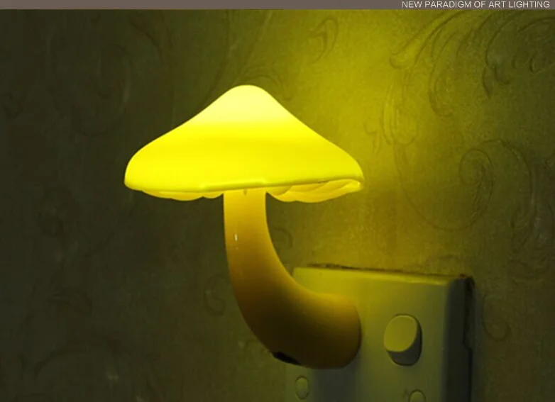 

1Pc Mushroom LED Warm Yellow Night Light Room Decor EU/US Plug Light-control Sensor Wall Socket Lamp Lights Home Bedroom Decorat