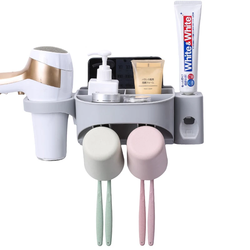 Держатель для зубных щеток Автоматический соковыжималка для зубной пасты диспенсер ящик для хранения для ванной комнаты Пробивной стеллаж для хранения аксессуары для ванной комнаты Набор - Цвет: Two cup T2