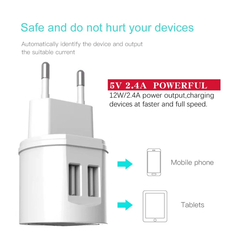 AIXXCO شاحن USB مزدوج ، الهاتف المحمول قابش الشاحن نمط الاتحاد الاوروبي السفر الحائط مهايئ شاحن ل فون باد سامسونج Xiaomi الهاتف شاحن