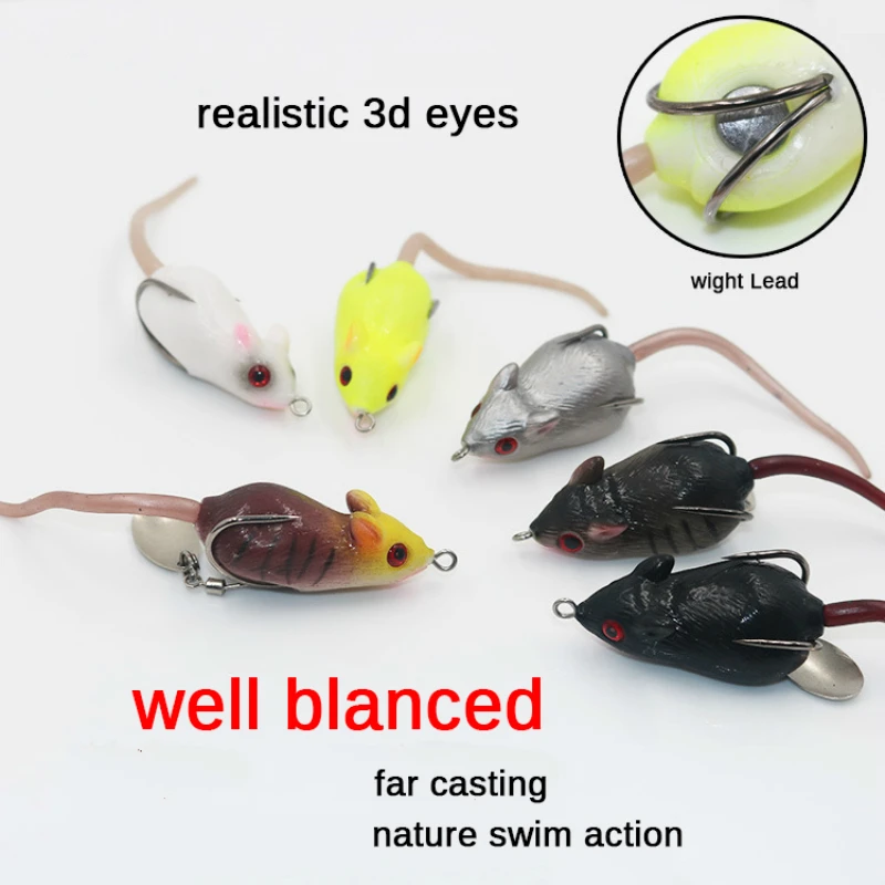 

1Pcs Mouse Lure 6cm10.5g 3D Eyes Soft Bait Artificial Make Bells Sound Snakehead Hooks Fishing Lures Wobblers
