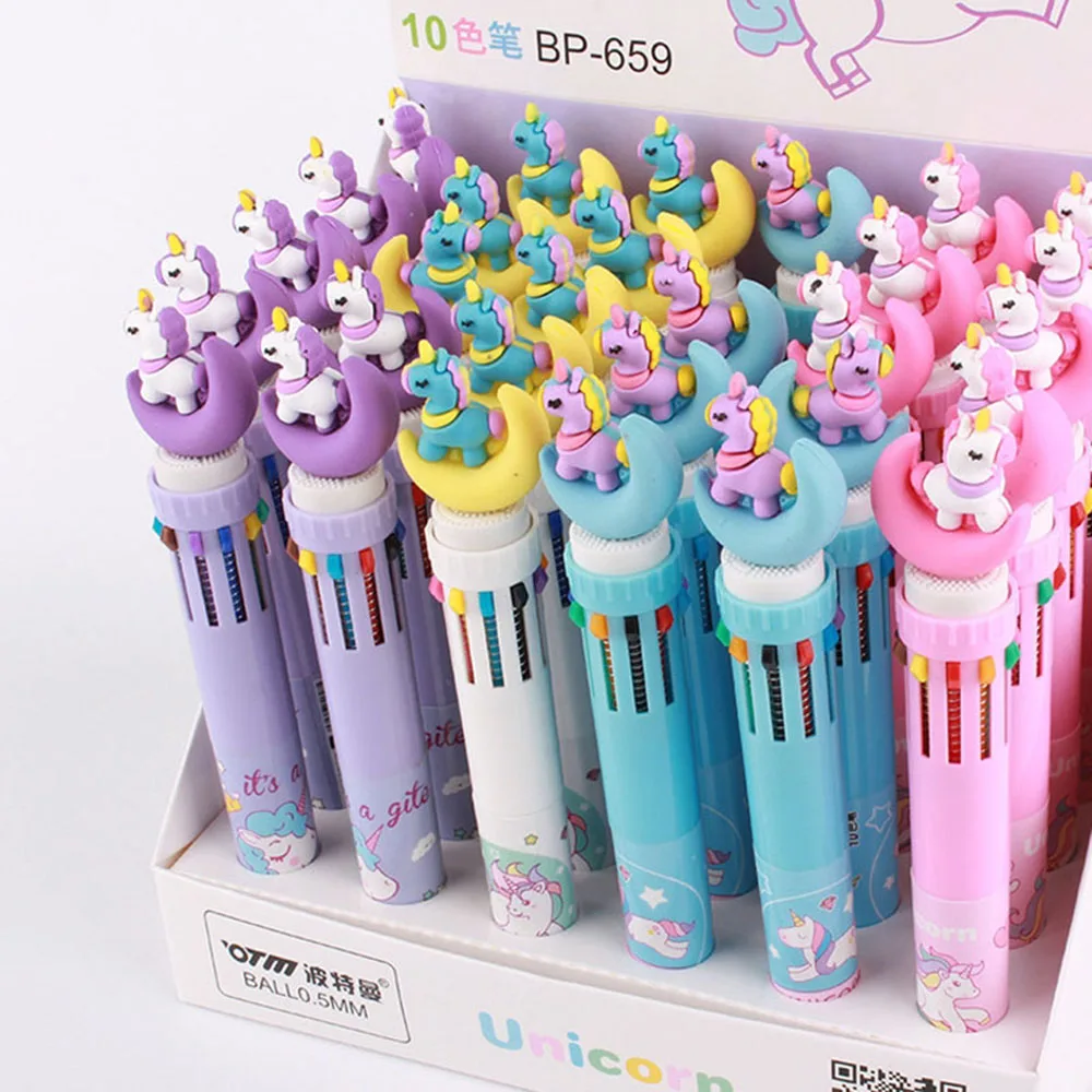 Cute Cartoon Moon Unicorn 10 Colors Ballpoint Pens Multi color Press
